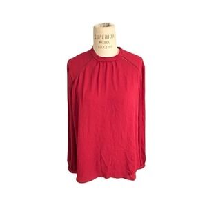 Express Lightweight Sheer Red Women's Top Med Work Business Casual Button Back